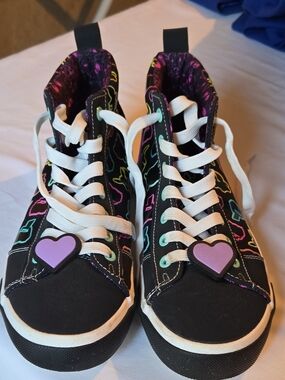 Poke'mon Womens Black High-Top Sneakers with Colorful Heart Accents